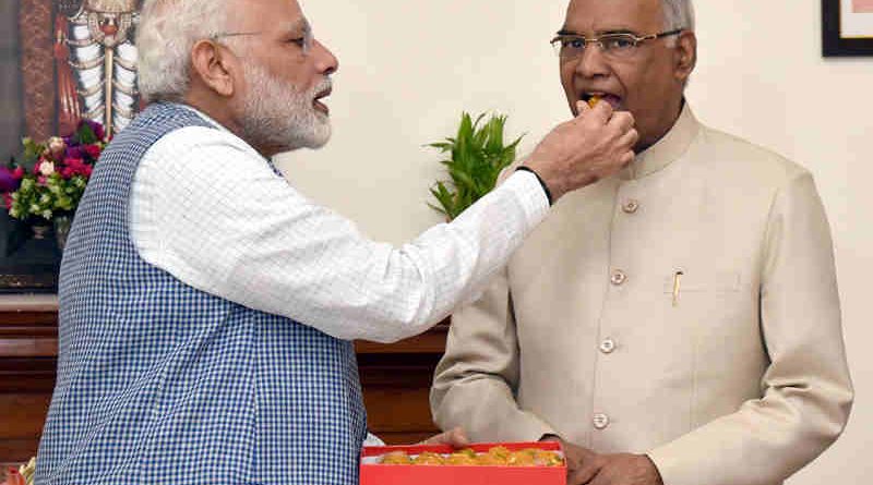 The Prime Minister of India Narendra Modi congratulates the President-elect, Ram Nath Kovind, in New Delhi on July 20, 2017. (file photo). Photo: PIB