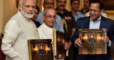 The Prime Minister, Shri Narendra Modi releasing the photo book titled “President Pranab Mukherjee - A Statesman” and presenting first copy to the President, Shri Pranab Mukherjee, at Rashtrapati Bhawan, in New Delhi on July 02, 2017.