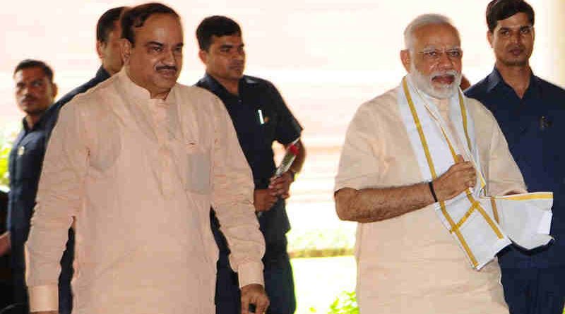 Narendra Modi at the All Party Meeting, in Parliament House, in New Delhi on July 16, 2017. The Union Minister for Chemicals & Fertilizers and Parliamentary Affairs, Ananth Kumar, is also seen.