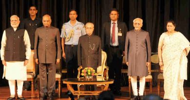 The President, Shri Pranab Mukherjee, the Vice President, Shri M. Hamid Ansari, the President-elect, Shri Ram Nath Kovind and the Prime Minister, Shri Narendra Modi at the release of Volume 4 of President Pranab Mukherjee’s selected speeches in Rashtrapati Bhavan, in New Delhi on July 24, 2017.