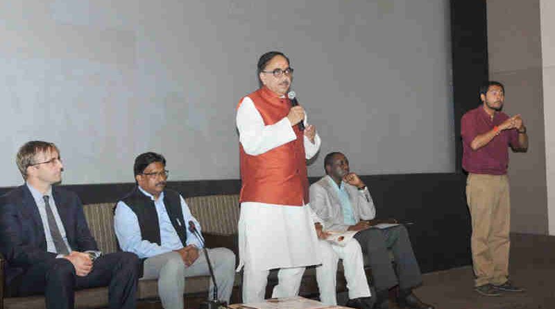 The Minister of State for Human Resource Development, Dr. Mahendra Nath Pandey addressing at the launch of the National Anthem Video in Sign Language, in New Delhi on August 10, 2017.