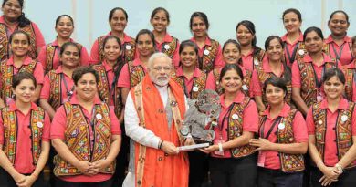 A group of women motorbike riders from Gujarat - the Biking Queens, calling on the Prime Minister, Shri Narendra Modi, in New Delhi on August 28, 2017.