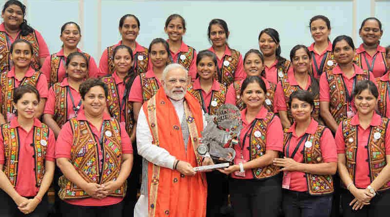 A group of women motorbike riders from Gujarat - the Biking Queens, calling on the Prime Minister, Shri Narendra Modi, in New Delhi on August 28, 2017.