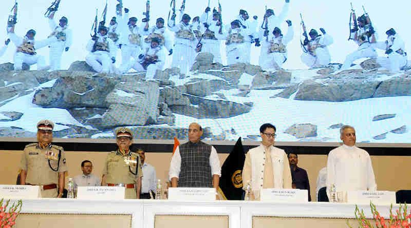 The Union Home Minister, Shri Rajnath Singh at the Pipping Ceremony on Promotion of officers and personnel of ITBP, in New Delhi on August 21, 2017. The Minister of State for Home Affairs, Shri Kiren Rijiju is also seen.