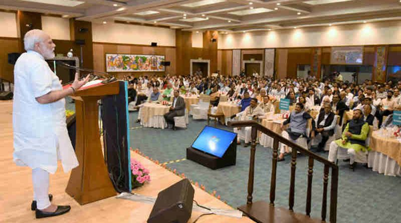 Narendra Modi addressing the young entrepreneurs at the Champions of Change programme, organised by the NITI Aayog, in New Delhi on August 17, 2017
