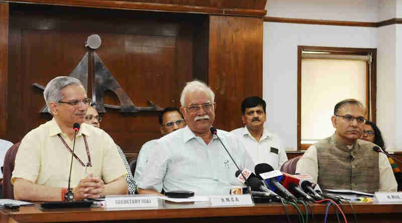 The Union Minister for Civil Aviation, Shri Ashok Gajapathi Raju Pusapati briefing the media on the second round of bidding under RCS-Udan, in New Delhi on August 24, 2017. The Minister of State for Civil Aviation, Shri Jayant Sinha and the Secretary, Ministry of Civil Aviation, Shri R.N. Choubey are also seen.