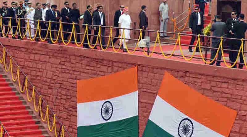 Narendra Modi walking towards the dais to address the Nation at the Red Fort, on the occasion of 70th Independence Day, in Delhi on August 15, 2016