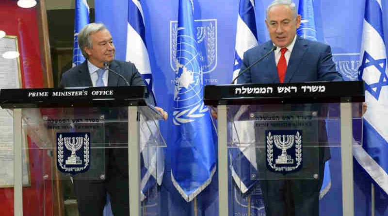 Secretary-General António Guterres (left) and Prime Minister Benjamin Netanyahu of Israel brief the press in Jerusalem. Photo: Shlomi Amsalem