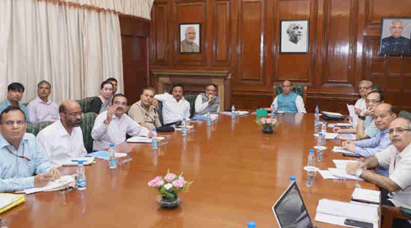 Rajnath Singh chairing a meeting to review the measures to check cybercrime in the financial sector, in New Delhi on September 19, 2017