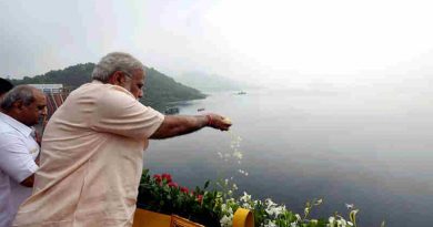 Narendra Modi at the Sardar Sarovar Dam, in Gujarat on September 17, 2017