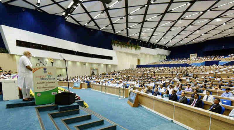 Narendra Modi delivering his address at the inaugural function of the Rajasva Gyan Sangam - Annual Conference of Tax Administrators, in New Delhi on September 01, 2017