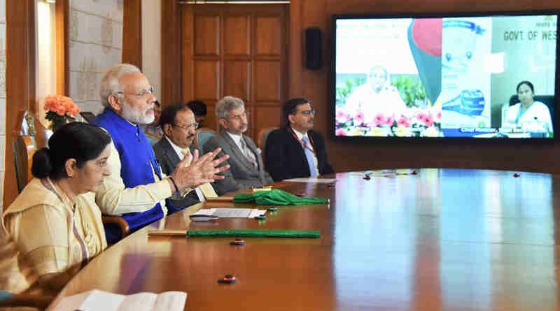 Narendra Modi addressing at the launch of connectivity projects between India and Bangladesh, via video conferencing with the Prime Minister of Bangladesh, Ms. Sheikh Hasina and the Chief Minister of West Bengal, Ms. Mamata Banerjee, in New Delhi on November 09, 2017
