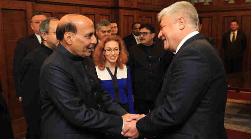 Rajnath Singh meeting the Minister for Internal Affairs of the Russian Federation, Mr. Vladimir Kolokolstsev, in Moscow on November 27, 2017