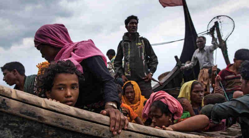 Newly arrived Rohingya refugees travel by boat from Myanmar on the Bay of Bengal to Teknaf in Cox’s Bazar district, Chittagong Division in Bangladesh. Credit: UNICEF/Patrick Brown