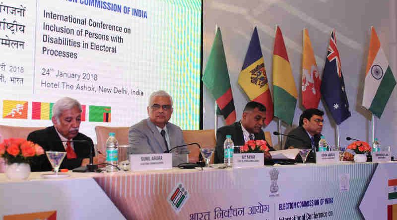The Chief Election Commissioner, Shri O.P. Rawat along with the Election Commissioners, Shri Sunil Arora and Shri Ashok Lavasa at the inaugural session of the International Conference on ‘Inclusion of Persons with Disabilities in Electoral Process’, in New Delhi on January 24, 2018