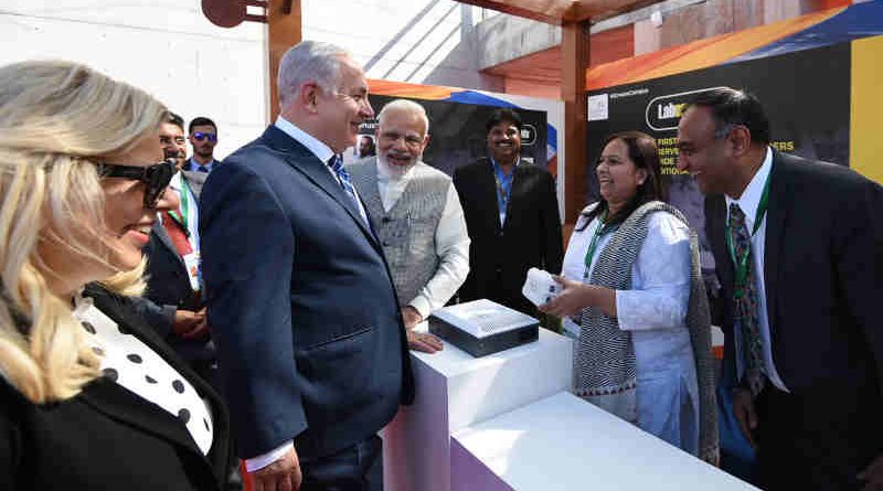 The Prime Minister, Shri Narendra Modi and the Prime Minister of Israel, Mr. Benjamin Netanyahu visiting the Startup Exhibition and interacting with innovators and Startup CEOs at iCreate Center, at Deo Dholera Village, in Ahmedabad, Gujarat on January 17, 2018.