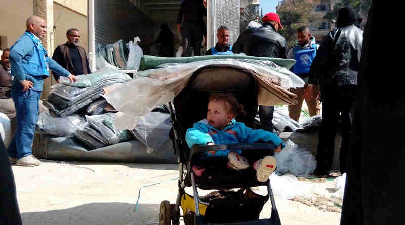 From 21-24 February 2016, UNRWA distributed 19,160 thermal blankets to approximately 5,700 Palestinian refugee and other civilian families from the besieged and hard to reach Syrian communities of Yarmouk, Yalda, Babila and Beit Saham. Photo: UNRWA