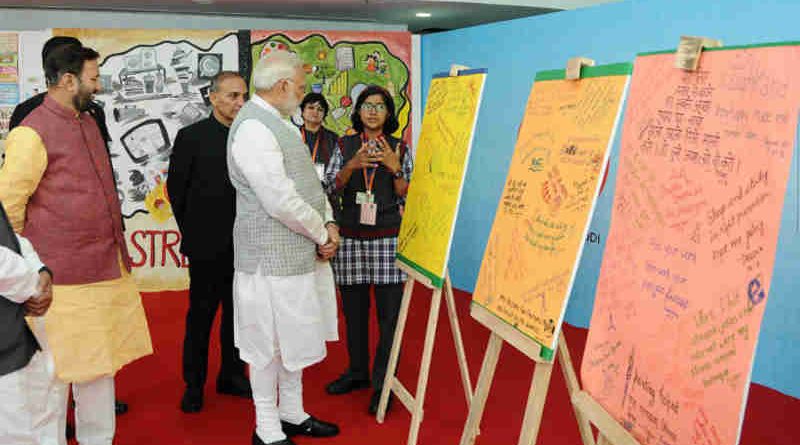 Narendra Modi at an interaction with the students, during the ‘Pariksha Pe Charcha’, at Talkatora Stadium, in New Delhi on February 16, 2018