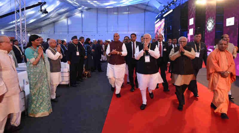 Narendra Modi at the inauguration of the UP Investors Summit 2018, in Lucknow, Uttar Pradesh on February 21, 2018