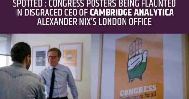 BJP has revealed fresh details, saying that Congress posters have been spotted in Cambridge Analytica London office.