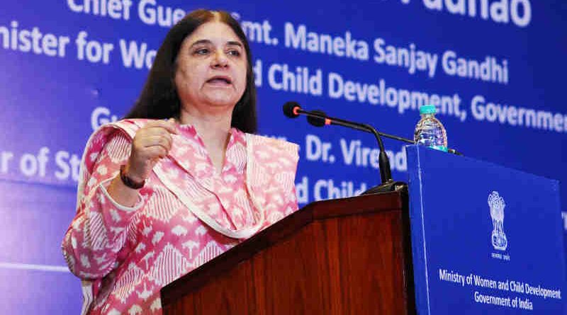 Maneka Sanjay Gandhi addressing at the National Conference on Beti Bachao Beti Padhao (BBBP) in New Delhi on May 04, 2018. (file photo)