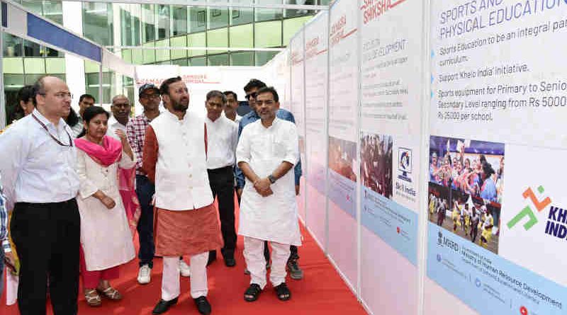 Prakash Javadekar visiting the exhibition at the launch of the ‘Samagra Shiksha’, in New Delhi on May 24, 2018