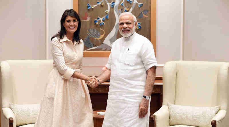 The US Ambassador to the United Nations, Ms. Nikki Haley calls on the Prime Minister, Shri Narendra Modi, in New Delhi on June 27, 2018.