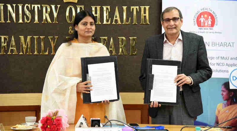The Minister of State for Health & Family Welfare, Smt. Anupriya Patel presiding over the MoU exchange ceremony with the Tata Trusts and Dell for nationwide prevention, control, screening and management program of Non Communicable Diseases (NCDs), in New Delhi on September 20, 2018.