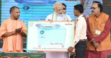 Narendra Modi at the inauguration of the various development projects, in Varanasi, Uttar Pradesh on September 18, 2018. The Chief Minister of Uttar Pradesh, Yogi Adityanath is also seen.