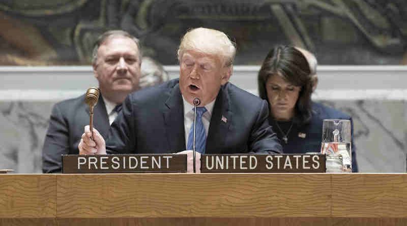 US President Donald Trump presides over a meeting of the Security Council on the non-proliferation of weapons of mass destruction on 26 September, 2018. UN Photo / Mark Garten