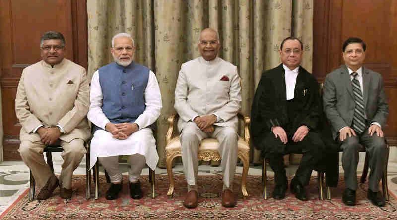 Justice Ranjan Gogoi Chief Justice of India with Prime Minister Narendra Modi and President of India, Ram Nath Kovind. Photo courtesy: Rashtrapati Bhavan