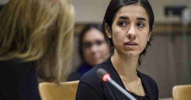 2018 Nobel Peace Prize winner, Nadia Murad, is the UNODC Goodwill Ambassador for the Dignity of Survivors of Human Trafficking. In this photo from 2017, she is participating in a panel discussion at UN Headquarters in New York. UN Photo/Manuel Elias