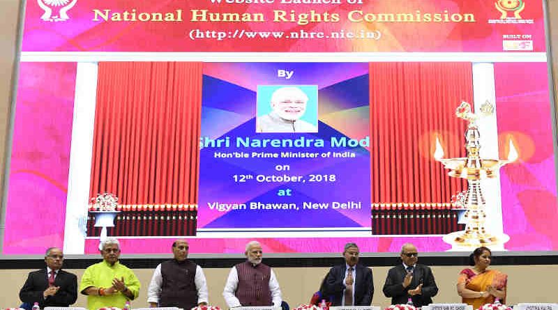 Narendra Modi launching the National Human Rights Commission Website, at the Silver Jubilee Foundation Day function of the National Human Rights Commission, in New Delhi on October 12, 2018