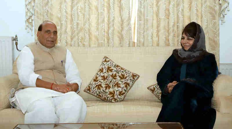 The Union Home Minister, Shri Rajnath Singh meeting the President of the Jammu and Kashmir Peoples Democratic Party (PDP), Smt. Mehbooba Mufti, in Srinagar on October 23, 2018. Photo: PIB (file photo)