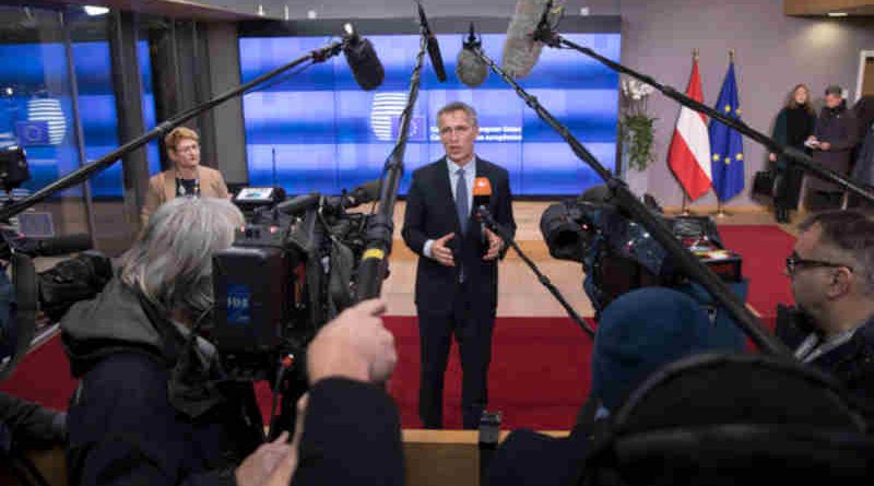NATO Secretary General Jens Stoltenberg delivers a doorstep statement upon arrival at the European Council. Photo: NATO (file photo)
