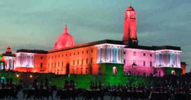 A view of the illuminated Rashtrapati Bhavan, South and North Block, during the ‘Beating Retreat’ ceremony, at Vijay Chowk, in New Delhi on January 29, 2019. Photo: PIB (Representational image)