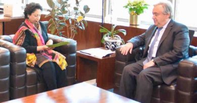 Pakistan's Ambassador at the UN in New York Maleeha Lodhi meeting the UN Secretary General Antonio Guterres on February 20, 2019 to discuss Kashmir issue. (file photo)