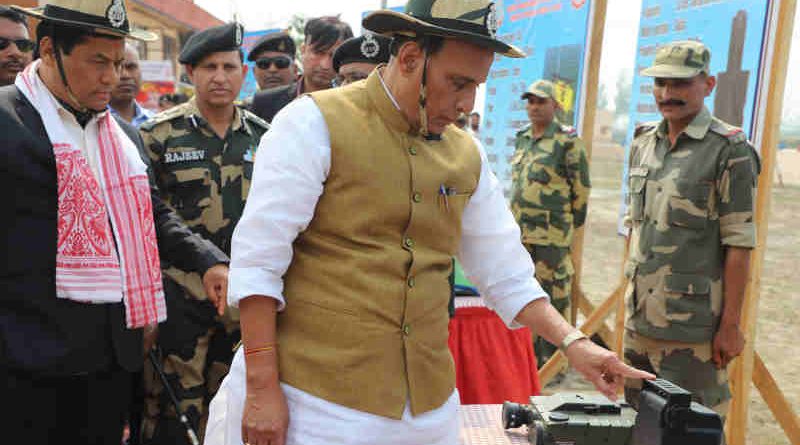 Rajnath Singh visiting the exhibits, during the inauguration of the Comprehensive Integrated Border Management System (CIBMS) project on Indo-Bangladesh border, in Dhubri district of Assam on March 05, 2019. Photo: PIB
