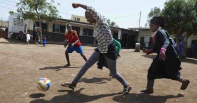 Children, including girls, play football at LEC centre of Boulaos in the city of Djibouti. Photo: UNICEF