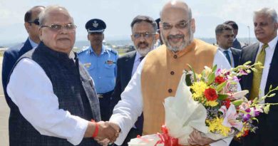 Amit Shah being received by the Governor of Jammu and Kashmir, Shri Satya Pal Malik on his arrival in Srinagar, Jammu and Kashmir on June 26, 2019. Photo: PIB (file photo)
