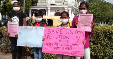 Children – who studied at the RMN Foundation free school – participating in a pollution-control campaign in Delhi. Photo and Campaign by Rakesh Raman, founder, RMN Foundation. (file photo)