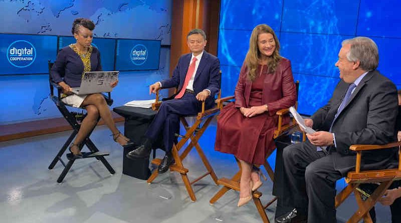 Melinda Gates, Co-Chair of The Bill & Melinda Gates Foundation (c), Jack Ma, Executive Chairman of Alibaba Group (l) and the UN Secretary-General António Guterres (r) discuss how digital cooperation and technology can contribute to achieving the Sustainable Development Goals. Photo: UN
