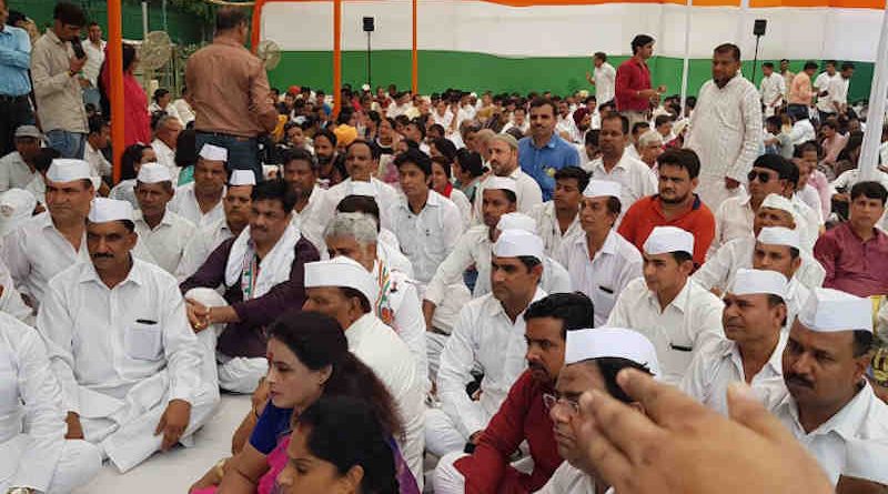 Congress workers sitting on a dharna in New Delhi on July 2 urging Rahul Gandhi not to resign as the party president. Photo: Congress
