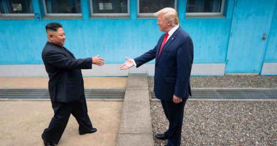 US President Donald Trump shakes hands with the Chairman of the Workers’ Party of Korea Kim Jong-un as the two leaders meet at the Korean Demilitarized Zone which separates North and South Korea on 30 June 2019. Photo: White House / Shealah Craighead
