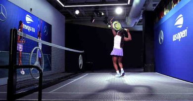 2017 US Open Champion and Mercedes-Benz Ambassador Sloane Stephens Tries the All-New Mercedes-Benz Augmented Reality Experience at the US Open Fan Zone featuring MBUX Technology.