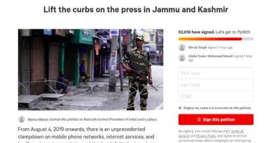 Petition: Lift the Curbs on the Press in Jammu & Kashmir. Photo: Screenshot from Change.org