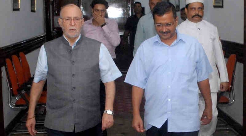 Lt. Governor (LG) of Delhi Anil Baijal with Delhi chief minister (CM) Arvind Kejriwal. Photo: LG Office (file photo)