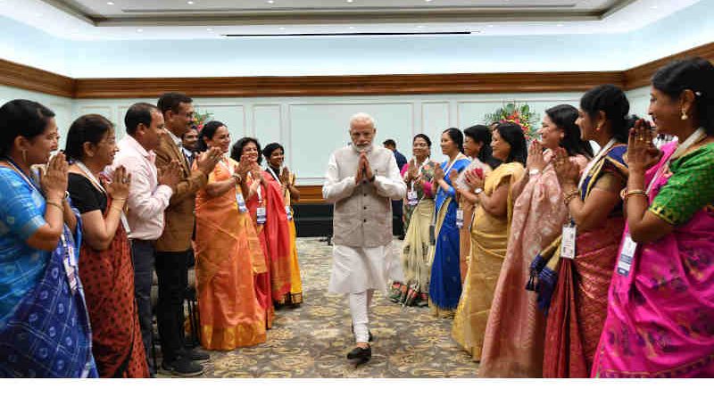 Narendra Modi meeting the recipients of the National Teacher Awards’ 2018, in New Delhi on September 03, 2019. Photo: PIB
