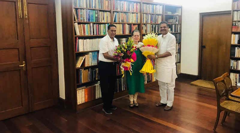 Subhash Chopra, Congress president Sonia Gandhi, and Kirti Azaad. Photo: Congress