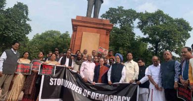 Opposition leaders led by Congress protesting against PM Modi and BJP on November 26, 2019. Photo: Congress